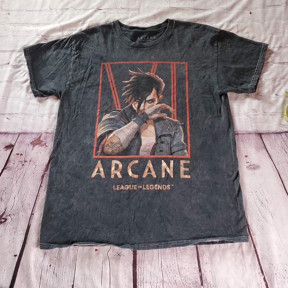 Arcane Vi Dark Acid-wash Graphic T-Shirt  Gothic Punk Festival Pullover Size M